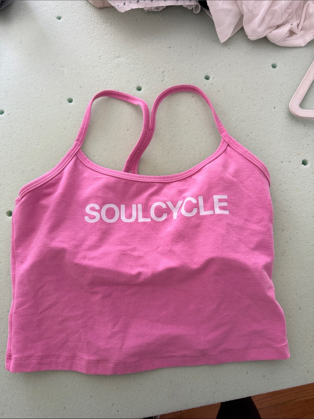 soulcycle Pink Cropped Racerback Camisole with White Logo